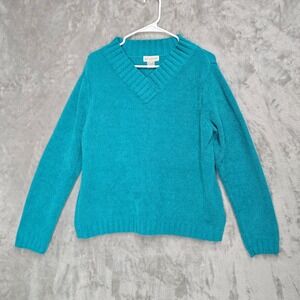 White Stag Teal Polyester Cozy V Neck Long Sleeve Sweater Women Large Comfy Soft